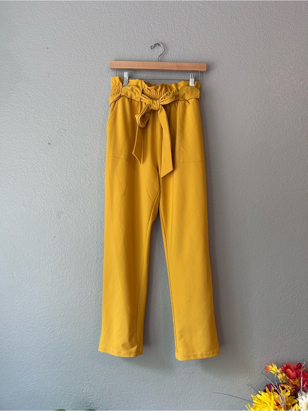 Grace Karin Mustard Yellow Ruffled Waist Top Detail Size Large